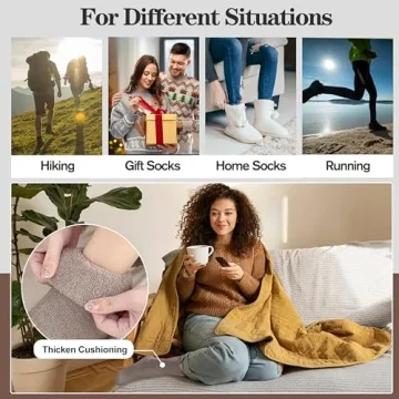 MOGGEI Womens Merino Wool Socks for Hiking Winter Warm Thick Thermal Crew Cozy Cabin Ladies Gift Comfy Boot Work Socks 5 Pairs(Assorted(5 Pairs))