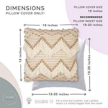 Cream Boho Throw Pillow Cover - Decorative Bohemian Throw Pillow with Tufted Detail and Fringing | Cute Beige and Brown Boho Farmhouse Decor to Transform Your Sofa, Couch, Bed or Chair | 18x18 Inch