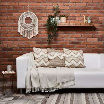 Cream Boho Throw Pillow Cover - Decorative Bohemian Throw Pillow with Tufted Detail and Fringing | Cute Beige and Brown Boho Farmhouse Decor to Transform Your Sofa, Couch, Bed or Chair | 18x18 Inch