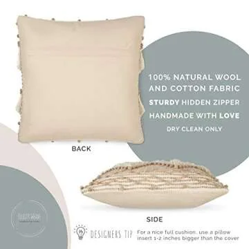 Cream Boho Throw Pillow Cover - Decorative Bohemian Throw Pillow with Tufted Detail and Fringing | Cute Beige and Brown Boho Farmhouse Decor to Transform Your Sofa, Couch, Bed or Chair | 18x18 Inch