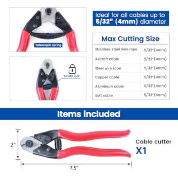 MUZATA Heavy Duty Cable Cutter for 1/8" 5/32" Stainless Steel Wire Rope Cutting