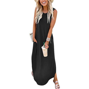 ANRABESS Women Casual Loose Sundress Sleeveless Split Maxi Long Beach Shirt Dress Travel Vacation 2025 Summer Outfits