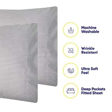 Queen Sheets Stripe Grey - 6 Piece 1500 Supreme Collection Fine Brushed Microfiber Deep Pocket Queen Sheet Set Bedding - 2 Extra Pillow Cases, Great Value, Queen, Classic Stripe Gray