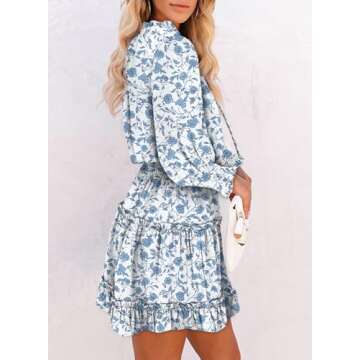 Dokotoo Women Spring Dresses Cute Casual Sexy Deep V Neck Ruffle Chiffon Floral Print Western Outfit...