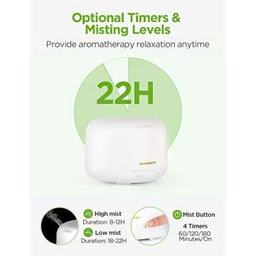 InnoGear 500ml Aromatherapy Essential Oil Diffuser Cool Mist Humidifier Waterless Auto Shut-off with 4 Timers and 7 LED Color Changing Lights