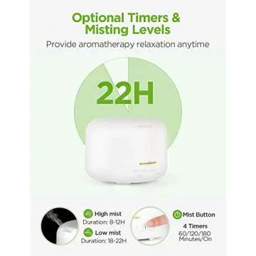 InnoGear 500ml Aromatherapy Essential Oil Diffuser Cool Mist Humidifier Waterless Auto Shut-off with 4 Timers and 7 LED Color Changing Lights