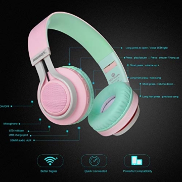 Riwbox WT-7S Light Up Bluetooth Headphones for Kids