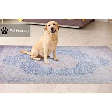 Monolia Machine Washable Area Rug, Low Pile Rug for Living Room, Bedroom, Bathroom, Kitchen, Vintage Home Decor, Boho Floor Decoration (5' x 7')