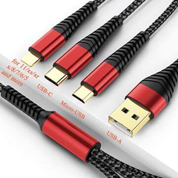 incofan Multi Charger Cable, 2Pack 6ft Nylon Braided Universal 3 in 1 Multiple Ports Devices USB Charging Cord with Gold-Plated Type C/Micro USB Connectors for Phones Tablets (Charging Only)