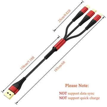 incofan Multi Charger Cable, 2Pack 6ft Nylon Braided Universal 3 in 1 Multiple Ports Devices USB Charging Cord with Gold-Plated Type C/Micro USB Connectors for Phones Tablets (Charging Only)