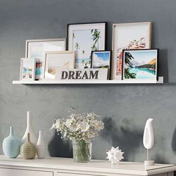 Wallniture Denver 46" Picture Ledge Shelf, Wood Wall Shelves for Photo, Picture Frame, Books, White Bookshelf for Kids Room, Living Room, Bedroom