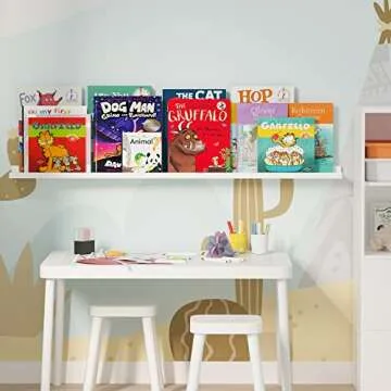 Wallniture Denver 46" Picture Ledge Shelf, Wood Wall Shelves for Photo, Picture Frame, Books, White Bookshelf for Kids Room, Living Room, Bedroom