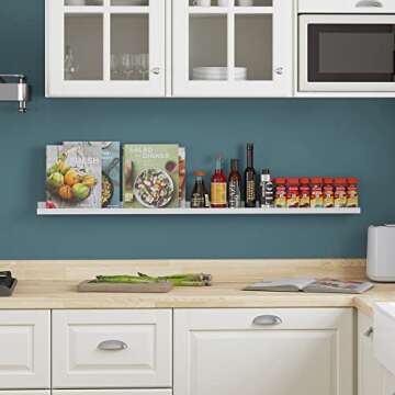 Wallniture Denver 46" Picture Ledge Shelf, Wood Wall Shelves for Photo, Picture Frame, Books, White Bookshelf for Kids Room, Living Room, Bedroom