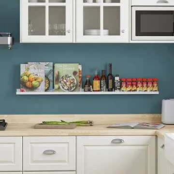 Wallniture Denver 46" Picture Ledge Shelf, Wood Wall Shelves for Photo, Picture Frame, Books, White Bookshelf for Kids Room, Living Room, Bedroom