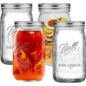 CAMDEPOSU Wide Mouth Mason Jars 32 oz - (4 Pack) Ball Quart With Airtight lids and Bands For Canning, Fermenting, Pickling, Freezing, Storage Glass jar, Microwave & Dishwasher Safe, Clear