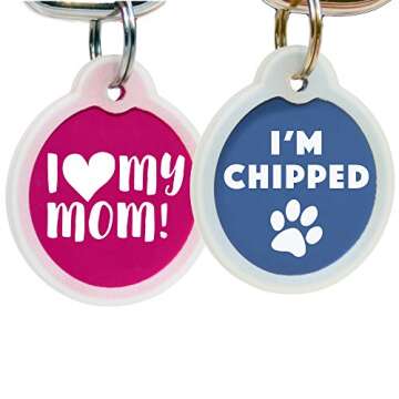 GoTags Funny Dog and Cat Tags Personalized with 4 Lines of Custom Engraved Text, Dog and Cat Collar ID Tags Come with Glow in The Dark Silencer to Protect Tag and Engraving, (Oh Shit)