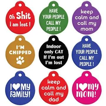 GoTags Funny Dog and Cat Tags Personalized with 4 Lines of Custom Engraved Text, Dog and Cat Collar ID Tags Come with Glow in The Dark Silencer to Protect Tag and Engraving, (Oh Shit)