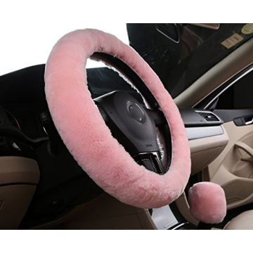 MLOVESIE Fluffy Sheepskin Steering Wheel Cover for Comfort