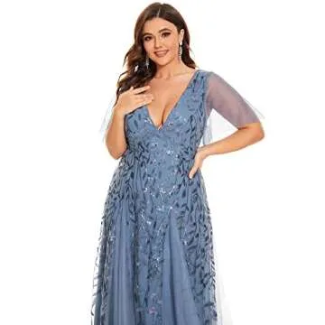 Elegant Plus Size V-Neck Sequin Evening Dress by Ever-Pretty