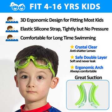 EverSport Kids Swim Goggles, Pack of 2 Swimming Goggles for Children Teens, Anti-Fog Anti-UV Youth Swim Glasses Leak Proof for Age4-16