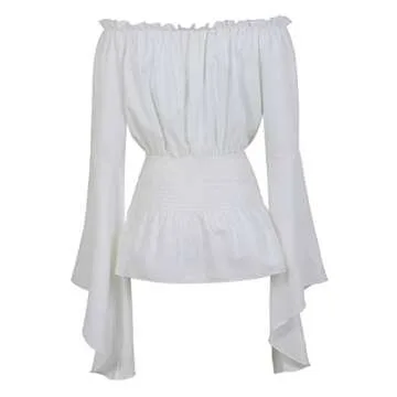 Kranchungel Renaissance Shirt Women White Renaissance Shirt Womens Pirate Blouse Long Sleeve Renaissance Shirt Women White Off The Shoulder Top Large