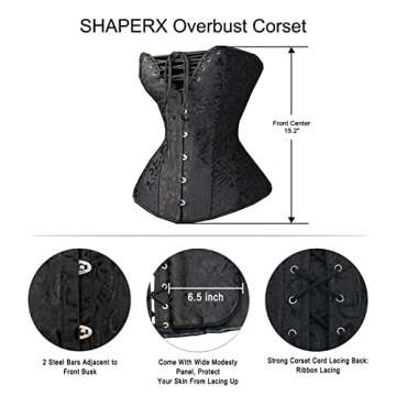 SHAPERX Women's Lace Up Steampunk Corset Top Plus Size