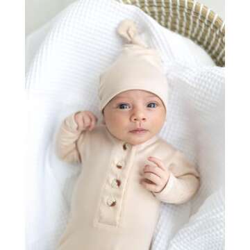 Stroller Society Baby Gowns, Gender Neutral Baby Clothes, Newborn Sleepers, Newborn Mittens, Infant Sleeper Baby Sleep Gown with Mittens, Beige, Sand