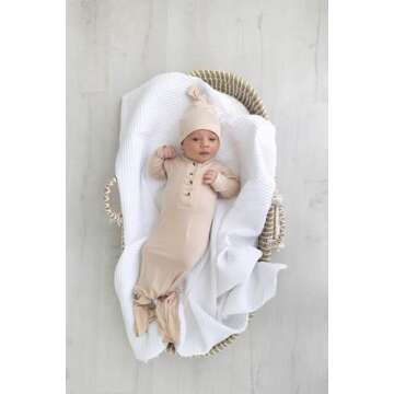 Stroller Society Baby Gowns, Gender Neutral Baby Clothes, Newborn Sleepers, Newborn Mittens, Infant Sleeper Baby Sleep Gown with Mittens, Beige, Sand