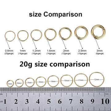 9mm Nose Rings 20 Gauge Nose Ring Hoop Earrings for Women Gold Nose Hoop 20g Septum Ring Septum Clicker Lip Rings Helix Earring Rook Earrings Nose Piercing Jewelry Septum Jewelry Surgical Steel