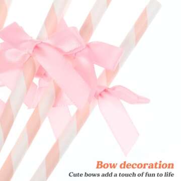 Gadpiparty 60pcs Paper Drinking Straws Disposable Bow Ties Decorative Cocktail Drinking Straws for Christmas Birthday Shower Wedding Holiday Party Pink