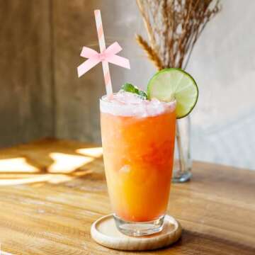 Gadpiparty 60pcs Paper Drinking Straws Disposable Bow Ties Decorative Cocktail Drinking Straws for Christmas Birthday Shower Wedding Holiday Party Pink