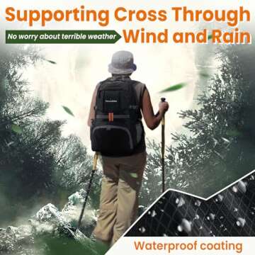 Yeendibo 33L Waterproof Hiking Backpack with Portable-Rest Station for Camping/Travel/Outdoors, Versatile & Lightweight Foldable Daypack for Men/Women (Black, Waterproof)