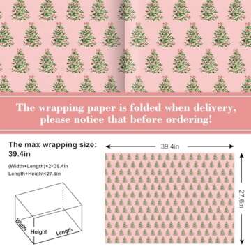 JarThenaAMCS 6 Sheets Christmas Wrapping Paper - Not Roll - Watercolor Pink Green Xmas Pine Tree Gif...