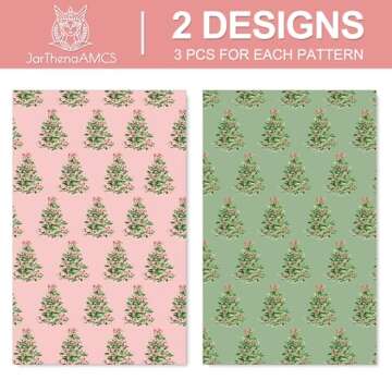 JarThenaAMCS 6 Sheets Christmas Wrapping Paper - Not Roll - Watercolor Pink Green Xmas Pine Tree Gift Wrap Paper Folded Flat for DIY Craft Wedding Birthday Baby Shower, 27.6 x 39.4 Inch