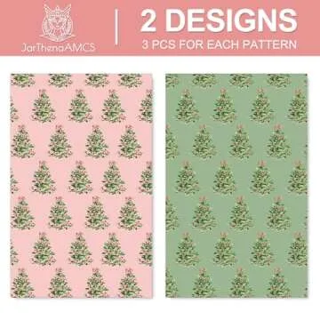 JarThenaAMCS 6 Sheets Christmas Wrapping Paper - Not Roll - Watercolor Pink Green Xmas Pine Tree Gift Wrap Paper Folded Flat for DIY Craft Wedding Birthday Baby Shower, 27.6 x 39.4 Inch