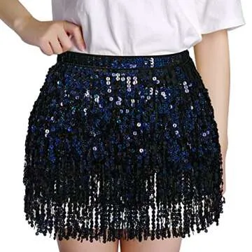 Gorgeous Belly Dance Sequin Tassel Skirt for Parties and Festivals