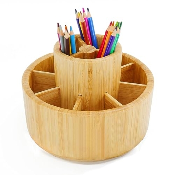 Utoplike Bamboo Rotating Art Supply Organizer for Creative Spaces
