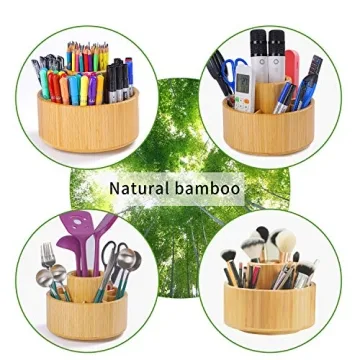 Utoplike Bamboo Rotating Art Supply Organizer for Creative Spaces