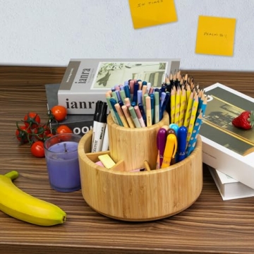 Utoplike Bamboo Rotating Art Supply Organizer for Creative Spaces