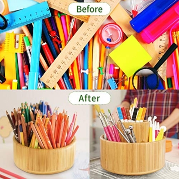 Utoplike Bamboo Rotating Art Supply Organizer for Creative Spaces