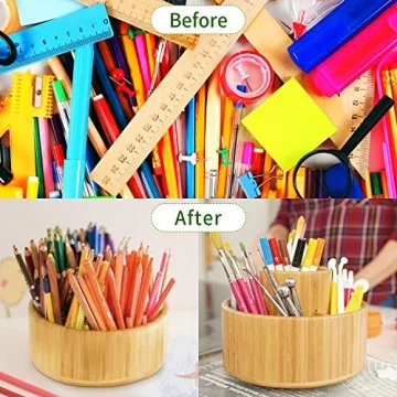 Utoplike Bamboo Rotating Art Supply Organizer for Creative Spaces