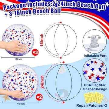 TURNMEON 5 Pack Sequins Beach Ball 24 Inch 16 Inch Jumbo Pool Toys Balls Giant Confetti Glitters Inf...