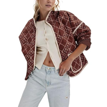 Omoone Women's Cropped Quilted Jacket Floral Printed LightWeight Padded Puffer Cardigan Coat Outwear...