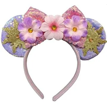 CLGIFT Rapunzel Flower Mouse Ears - Classic Red Sequin & Purple Sparkle