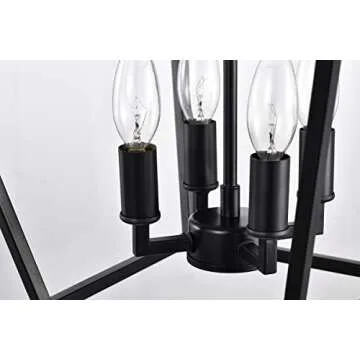 Edvivi Renzo 4-Light Black Lantern Pendant Light, Dimmable, Adjustable Height Square Cage Pendant Hanging Lighting Fixture Rustic Lantern Chandelier for Dining Room Kitchen Island Entrance Foyer