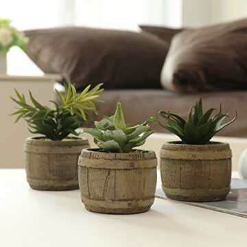 MyGift Set of 3 Rustic Succulent Plants in Decorative Pots