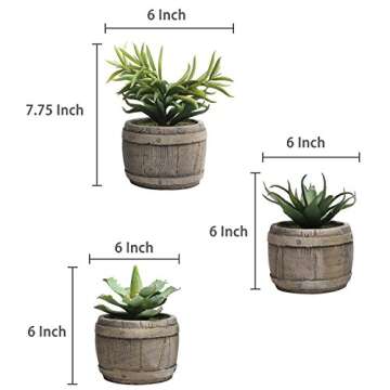 MyGift Set of 3 Rustic Succulent Plants in Decorative Pots