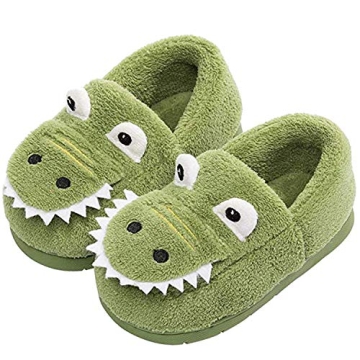 JACKSHIBO Girls Boys Home Slippers Cozy Dinosaur Indoor Shoes for Toddler