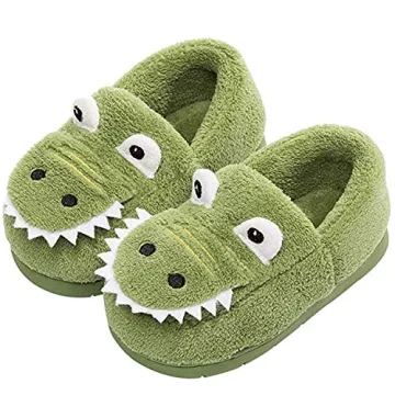 JACKSHIBO Girls Boys Home Slippers Cozy Dinosaur Indoor Shoes for Toddler