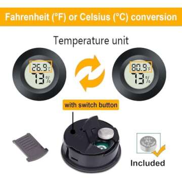 2 Pack Mini Digital Hygrometer Thermometer Gauge, Indoor Outdoor Temperature Humidity Meter for Greenhouse Humidors Incubators Reptile Terrarium Jars, Fahrenheit (℉) or Celsius(℃) (2)